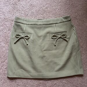 NWT 7 For All Mankind Green and White Tie Front Pencil Mini Skirt